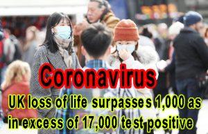 Coronavirus: UK loss of life surpasses 1,000 as in excess of 17,000 test positive 