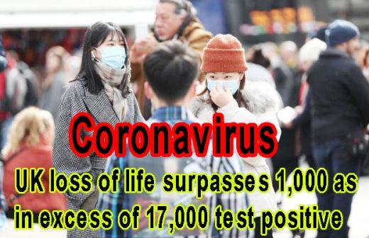 Coronavirus: UK loss of life surpasses 1,000 as in excess of 17,000 test positive