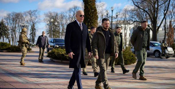 Biden walks through Ukraine capital ahead of war’s anniversary